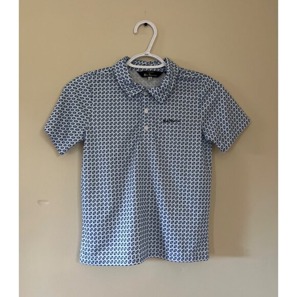 Ben Sherman Boys Small (8) Short Sleeve Button Polo Shirt Blue White Top - Picture 1 of 6